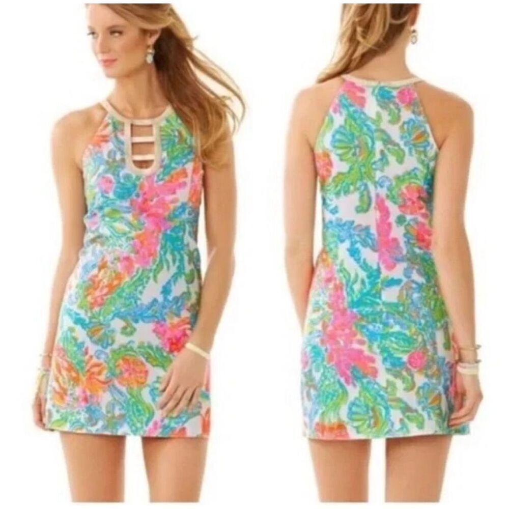 Lilly Pulitzer Dress Womens Size 2 Casa Marina Shift Kennedy Shimmer Cutout Chic